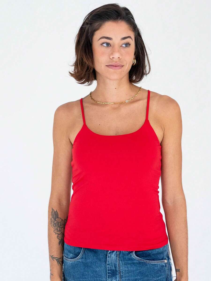 Thin Strap Tank Top In Polyamide Blouse With Lining Suplex Blouse - Red - View 1