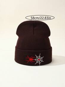 Unisex Spider Web Embroidered Knit Beanie Hat, Suitable For Holiday And Daily Wear