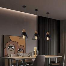1 件铁网吊灯，北欧现代简约马卡龙风格，适用于餐厅、走廊、吧台、客厅、咖啡店、卧室照明、房间装饰，易于安装，不含灯泡 - 黑拼木色 - 查看 4