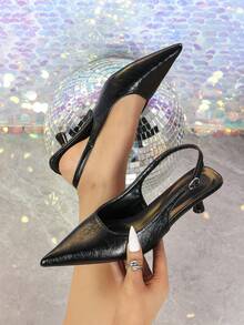 2025秋冬季4厘米猫跟黑色套脚派对高跟鞋，正式尖头高跟鞋，优雅女士浅口鞋，高贵典雅