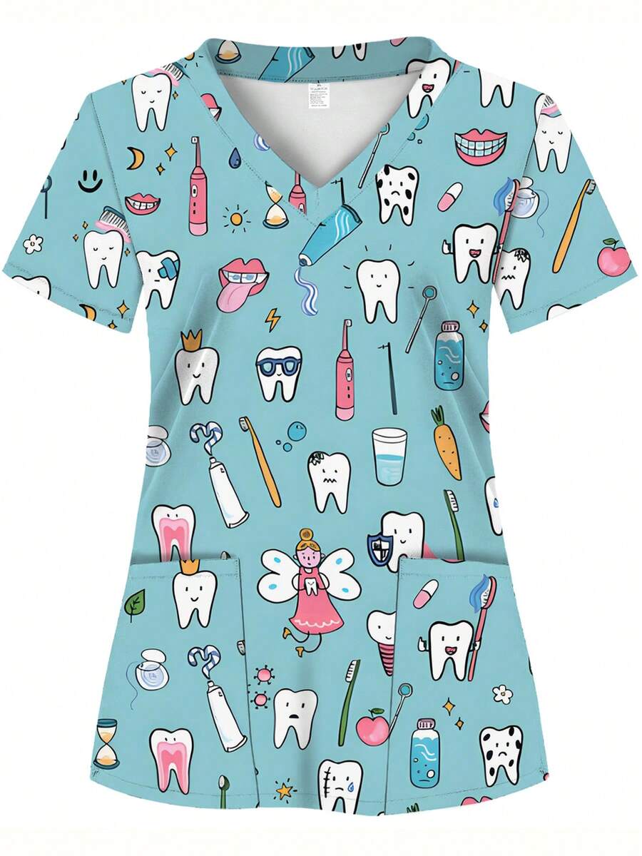 2 poches Top de Scrub pour femmes, doux, respirant, pratique. Chemise de Scrub convenant aux professionnels de la santé. Chemise de Scrub adaptée aux hôpitaux, cliniques dentaires, salons de beauté et institutions, tenue de travail d'infirmière, Scrub infirmier - Bleu azur - Voir 1