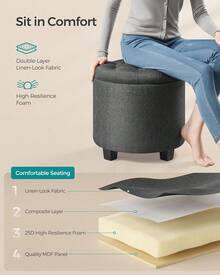 Round Ottoman, Ottoman With Storage, 17.7 Dia. X 17.5 H Inches Foot Rest With Legs, Load Up To 330 Lb, For Living Room, Bedroom, Dark Gray ULOM011G01,8059559 - 藕粉色 - 查看 8