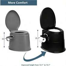 Portable Toilet | Indoor Outdoor Commode W/Detachable Inner Bucket & Removable Paper Holder, Lightweight & Compact For Camping, Boat, Van, Emergency Use - Black - View 3