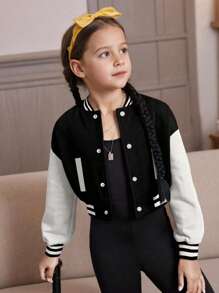 1pc Girls & Teens' Raglan Color Block Casual Baseball Jacket, Fashionable & Versatile For Autumn/Winter
