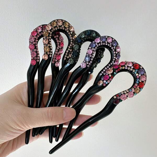 1pc Plain Acrylic Elegant Crystal U-Shaped Hair Clip, All-Season Hair Accessory For Women ,Hair Accessories ,Hair Accessories,Hair Pins, Bun Extension, Hair Bun Maker, Bun Hair Piece, Hair Styling Pins