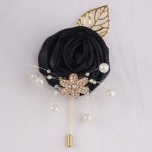 男士金叶与优雅仿珍珠缎面玫瑰藏蓝色翻领花朵婚礼西装胸针配饰 XH1107 情人节配饰 - 胸花 - 查看 19