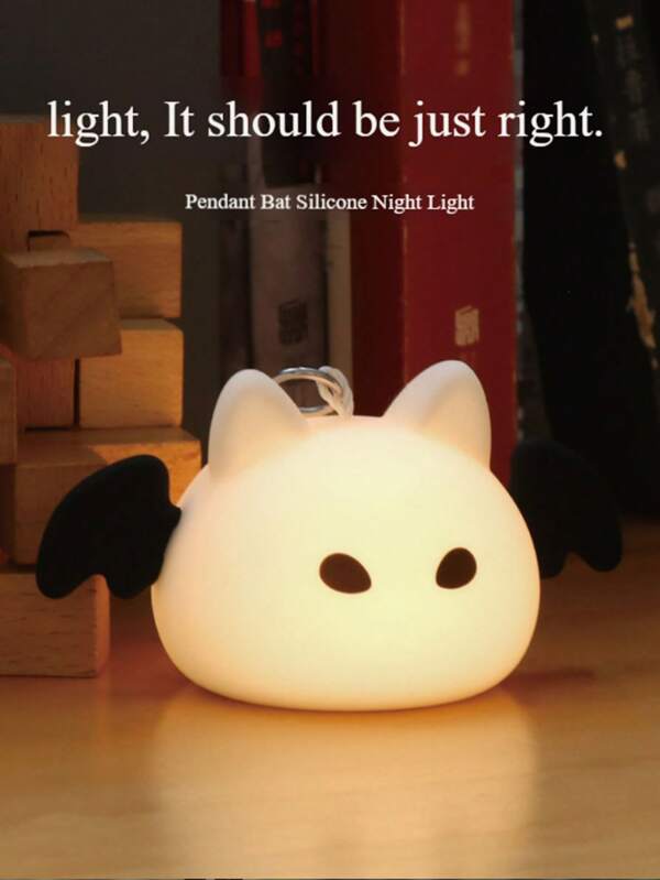 1PC Bat Night Light Silicone Pendant, Soft Glow, LED, Silicone Material, Hanging Design, USB Rechargeable, Decorative, Kids Room, Cute Style.