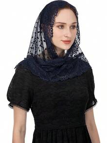 Wgior Triangle Vintage Inspired Lace Chapel Veils Catholic Mass Head Covering Scarf Mantilla Veils For Churchhalloween - Màu xanh hải quân - Xem 2