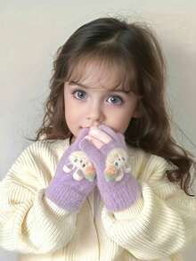 1 Pair Kids Gloves, Warm Thermal Lined Cute Rabbit Design Finger Gloves For Boys And Girls, Suitable For Outdoor Play, Fits Ages 2-5 - Bunny Fruit Gloves - View 4