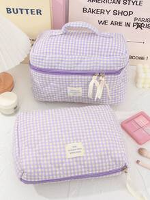 大容量家居收纳整理套装，包含拉链便携旅行洗漱包、经典紫色格子化妆包、柔软绗缝手提包、时尚撞色带提手化妆包、迷你方形卫生巾收纳袋、多功能家居收纳包、女士化妆包、旅行化妆包，是情人节、圣诞节、感恩节、伴娘婚礼的理想礼物。 - 紫色 - 查看 18