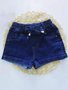 Kit 2 Elastic Jean Shorts For Women And Children Summer Lycra - 中等水洗藍 - 查看 4