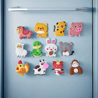 12pcs/10pcs Refrigerator Magnets, Rubber Soft Magnetic Fridge Stickers Made Of PVC, 3D Stereoscopic & Durable, Non-Fading. Suitable For Posting Notes, Memo, Photo Decor On Refrigerator, Early Education Stickers, Etc.