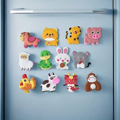 12pcs/10pcs Refrigerator Magnets, Rubber Soft Magnetic Fridge Stickers Made Of PVC, 3D Stereoscopic & Durable, Non-Fading. Suitable For Posting Notes, Memo, Photo Decor On Refrigerator, Early Education Stickers, Etc.