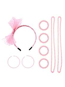 Forever & Moment 8 件套 80 年代女士服装配饰套装仿珍珠项链手链圆形耳环蕾丝蝴蝶结发带婚礼化妆舞会节日装饰礼物万圣节 - 多色 - 查看 5