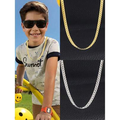 1件朋克风极简金色链条项链，男女皆宜的街头时尚饰品，日常配饰，返校季男童配饰