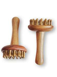 1 件天然檀香宽齿按摩梳，带手柄，圆头，适用于头皮、身体、背部、颈部、肩部和腹部按摩，小巧便携，适合返校、旅行度假必备，女士发饰 - 棕色 - 查看 5