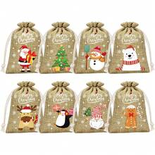 Christmas Burlap Drawstring Linen Pouch, Gift Packaging, Party Candy Bag, Christmas Gift Bag Set