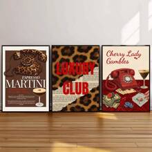 1/3 Stücke Espresso Martini Zeitungskunst Bild Vintage Cocktail Drucke Leinwandbilder Ästhetischer Leopard Poster Mädchen Ästhetik Y2k Dekoration für Schlafzimmer, Wohnzimmer oder Studentenzimmer Geschenk für sie, Ohne Rahmen