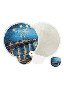 1pc,Oil Painting Floral Mini Foldable Fan - Elegant Portable Compact Lightweight Handheld Fan With Reflective Surface, Fabric Material & Botanical Art For Summer, Home Decor, Gift