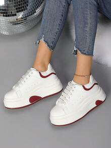 Spring And Summer New White Shoes For Women All-Match Round Toe Color Matching Thick Bottom Heightening Sports Casual Sneakers For Women - Đỏ - Xem 3
