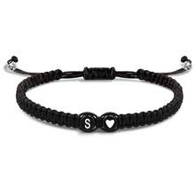 Black Background White Text, Black Drip-Oil Heart-Shaped, Black Jewelry Rope Braided Flat-Knot Bracelet - Black - View 13