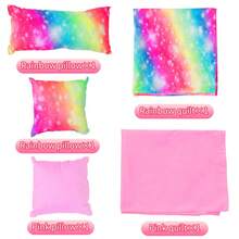 16-18 Inch Fashionable Starry Sky Colorful 5pcs Home Textile Set For American Girl Dolls, Includes Bedding, Sleeping Bag, Pad (Doll Not Included) - Pink - View 3