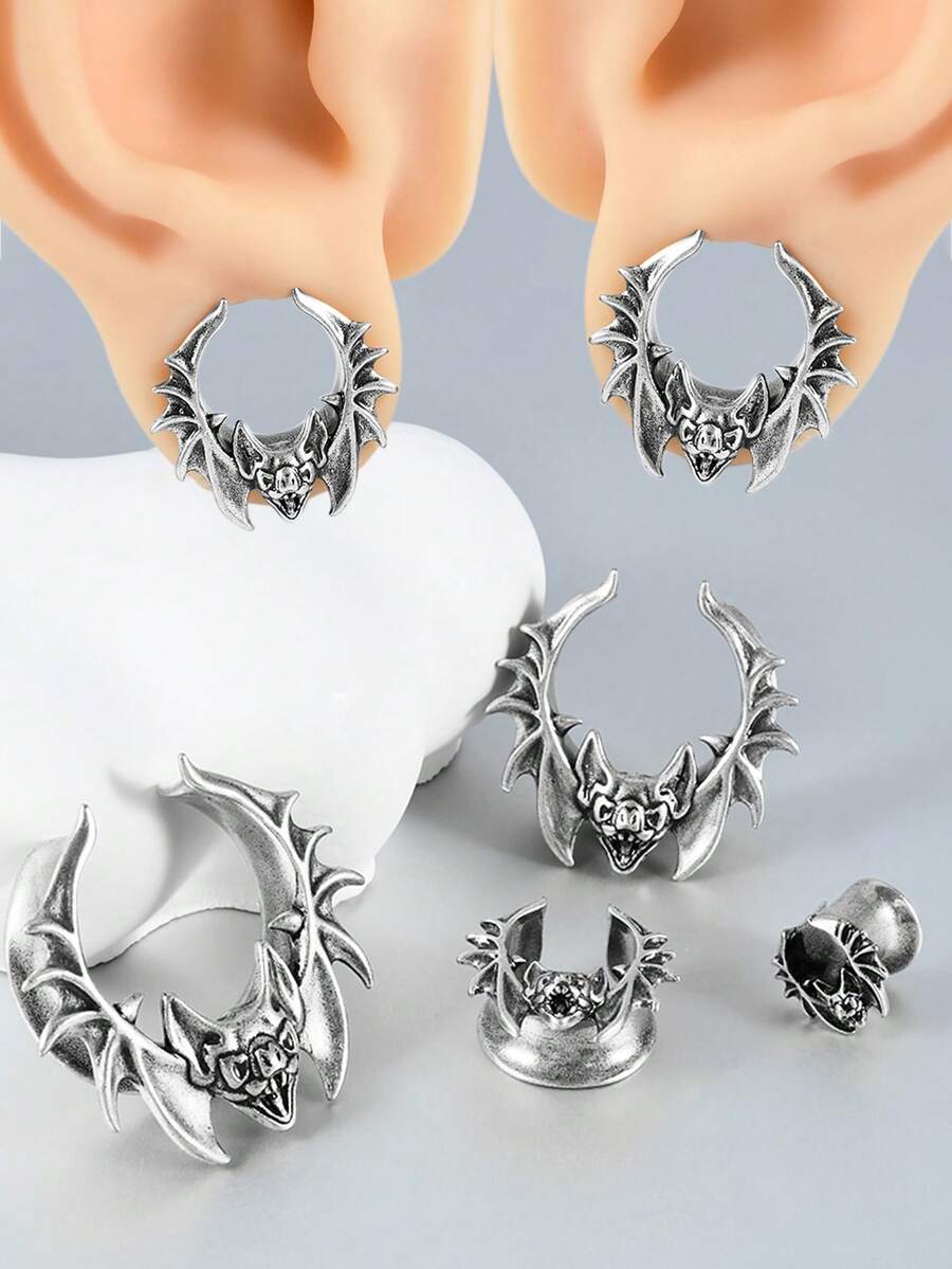 一对朋克铜制 U 形蝙蝠翼耳道和耳塞加强器无线喇叭形马鞍形耳重计穿孔耳环男女通用日常生活中酷炫复古