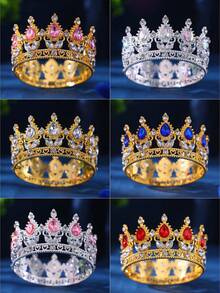 Baroque Round Crown Headpiece, Alloy Rhinestone Crown, Suitable For Wedding Decor, Party, Birthday, Performance, Bouquet Decor