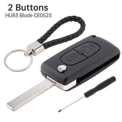 2pcs Car Remote Key Fob Shell Replacement Case Cover With Buttons, Fit For Peugeot 207 307 308 407/Citroen C1 C2 C3 C4, Come With Keychain, Screwdriver, Durable Automotive Key Shell (HU83+CE0523)