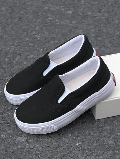 OPOEE 白色帆布鞋幼儿小白运动鞋儿童帆布鞋，韩版简约休闲系带运动鞋，经典帆布鞋，低帮一脚蹬舒适儿童鞋，舞蹈鞋