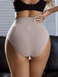 4pcs Women High Waist Shorts/Briefs, Solid Color, Comfortable, Slimming, Tummy Control Shapewear - Multicolor - View 3