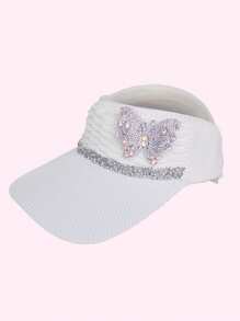 女士休闲棒球帽，亮片拼接，防紫外线，装饰性水钻蝴蝶，四季皆宜