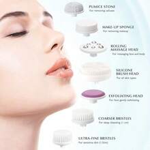 FjcCOSLUS Facial Cleansing Brush Silicone Face Scrubber: 7 In 1 FBSD Electric Exfoliating Rotating Massage Device Waterproof Deep Cleaning Exfoliation Spa Machine Electronic Skin Care Wash Systemyq - 淺藍色 - 查看 3