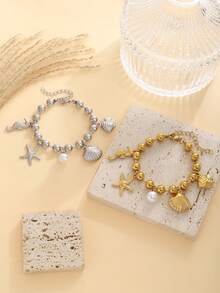 ZIRUISP 1 件夏季海滩不锈钢手链海星贝壳海洋吊坠波西米亚风女士珠宝时尚度假装