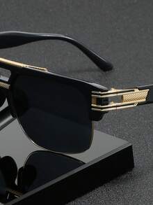 1pc Retro Fashion Unisex Double Bridge Semi-Rimless Personalized Stylish Glasses - Multicolor - View 8