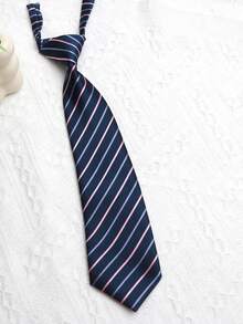1 件海军蓝条纹弹性无领带，休闲日常穿着，适合 JK 校园风格和街头服饰