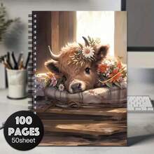 趣味高地牛图案螺旋笔记本 1 件，春季高地牛礼品，雏菊花卉螺旋日记本，送给女士的牛礼品，送给牛爱好者的牛礼品，剪贴簿套装工艺用品 - A5 - 查看 7