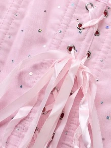 可爱粉色亮片水钻抹胸，鱼骨紧身胸衣，女士塑身衣，适合日常穿着、节日、圣诞礼物，女士紧身露脐塑身衣 - 粉色 - 查看 10