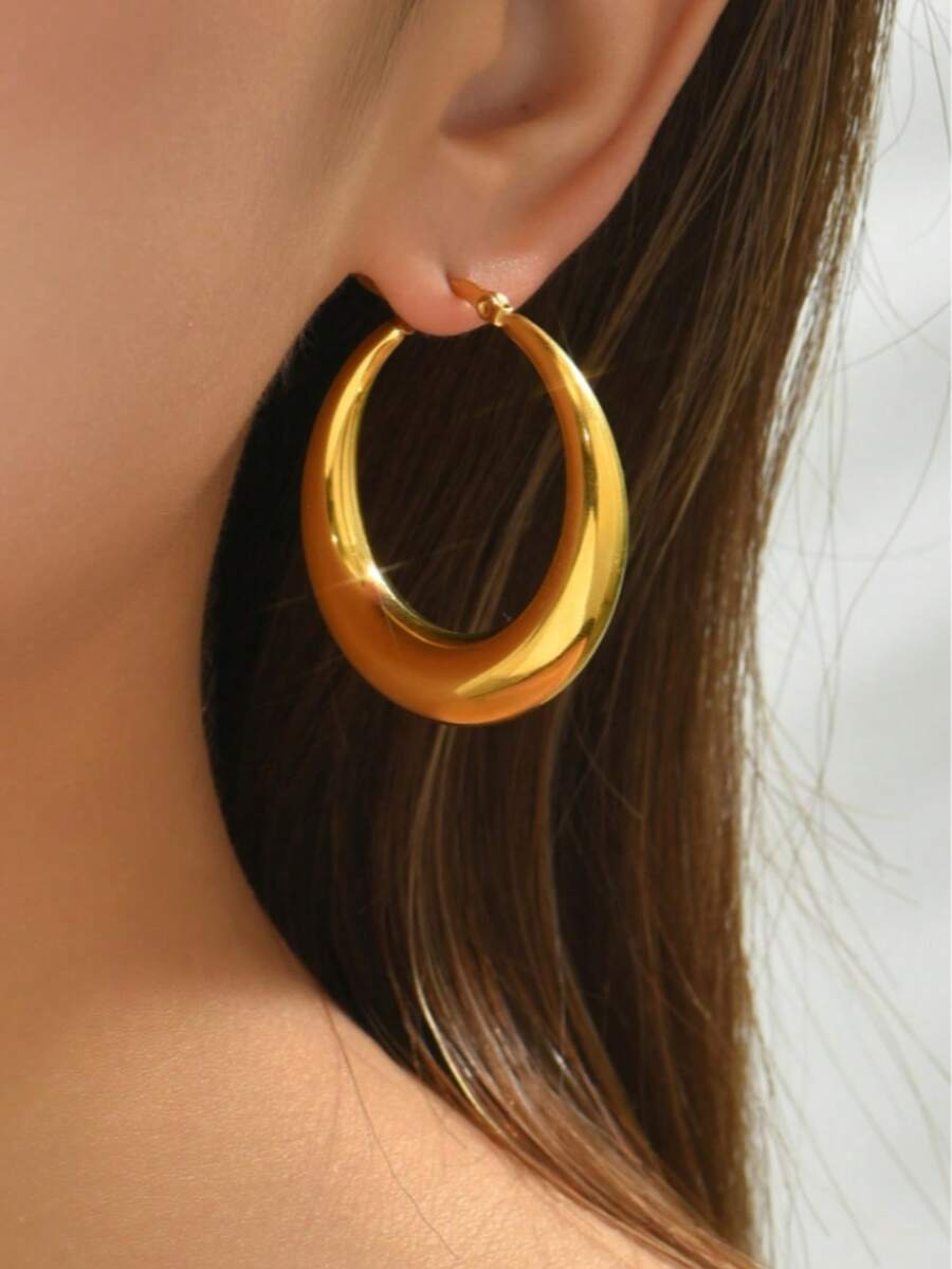 1 Cặp bông tai vòng tròn rỗng bằng thép không gỉ mạ vàng 18K, thích hợp để đeo hàng ngày, quà tặng cho bạn bè, quà tặng ngày lễ, quà tặng cho cặp đôi - Vàng - Xem 1