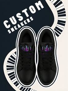 [Music Festival Theme]Women's Custom Name Lightweight Low-Top Sneakers, PU Leather Panel Shoes, Piano Keyboard Print, Unisex All-Season Casual Wear
