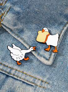 2pcs (Random Design) Cartoon Big White Goose Brooch, Creative Student Backpack Pins Clothing Accessories, Cute And Adorable Letter Metal Badge