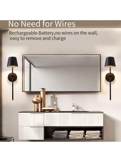 Wireless Wand Lamp, Small Cordless High Capacity Rechargeable Battery LED Light, Dimmable Lighting, Living Room, Bedroom, Corridor, Night Verlichting (Black) view 7