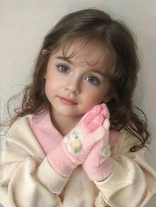 1 Pair Kids Gloves, Warm Thermal Lined Cute Rabbit Design Finger Gloves For Boys And Girls, Suitable For Outdoor Play, Fits Ages 2-5 - Bunny Fruit Gloves - View 6