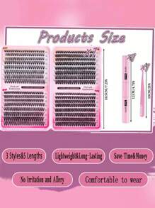 640pcs Eyelash Extension Kit, DIY Eyelash Extension Set, Individual Lash Cluster, D Curl Eyelash Extension Kit, Includes Adhesive, Sealant And Eyelash Extension Tools, Suitable For Daily Use, Travel, Beginners, Weddings, Dates, Parties, Holidays, Great For Christmas/Halloween/Gift Lash Set - Black - View 3