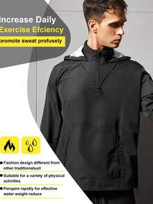 TAILONG Sauna Jacket For Men Sweat Jacket Zipper Hoodie Sauna Suit For Workout - Black - View 5
