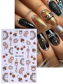 2PCS Thiết kế nghệ thuật làm móng Giáng sinh, Miếng dán móng tay lấp lánh hình ngôi sao hươu, đồng hồ ông già Noel, ly rượu vang, ly sâm panh, họa tiết pháo hoa, miếng dán móng tay nghệ thuật 3D, miếng dán tự dính cho đồ dùng làm móng bằng acrylic, thiết kế móng tay tự làm tại nhà ngày lễ - Nhiều màu - Xem 3