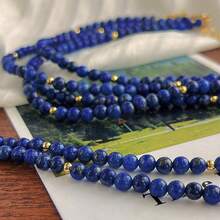 1 件青金石长项链 - 波西米亚多层项链，4 毫米天然宝石毛衣首饰，女士圣诞礼物