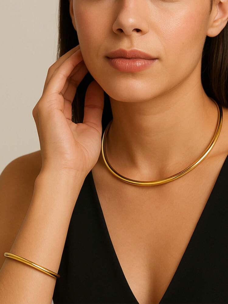 Choker And Bracelet With Adjustable Hoop In Gold Or Silver - 金色 - 查看 1