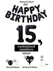 طقم البالونات الشخصية بأرقام سوداء مقاس 32 بوصة، وأرقام عيد الميلاد المخصصة ، بالونات التيل السوداء والبيضاء مع بالون قلب أسود مقاس 18 بوصة، مجموعة بالونات بحرف عيد الميلاد السعيد، مناسبة لحفلات عيد الميلاد والزفاف وحفلة استقبال المولود وعيد الحب وحفلات العروس وحفلة عيد ميلاد بموضوع الفيونكة والخطوبة والزفاف والعيد والعام الجديد وحفلة استقبال المولود والتخرج