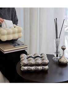 1pc Silver Cotton Candy Ceramic Tissue Box, For Living Room, Bedroom, Bedside Table Paper Towel Storage - Silver - View 5